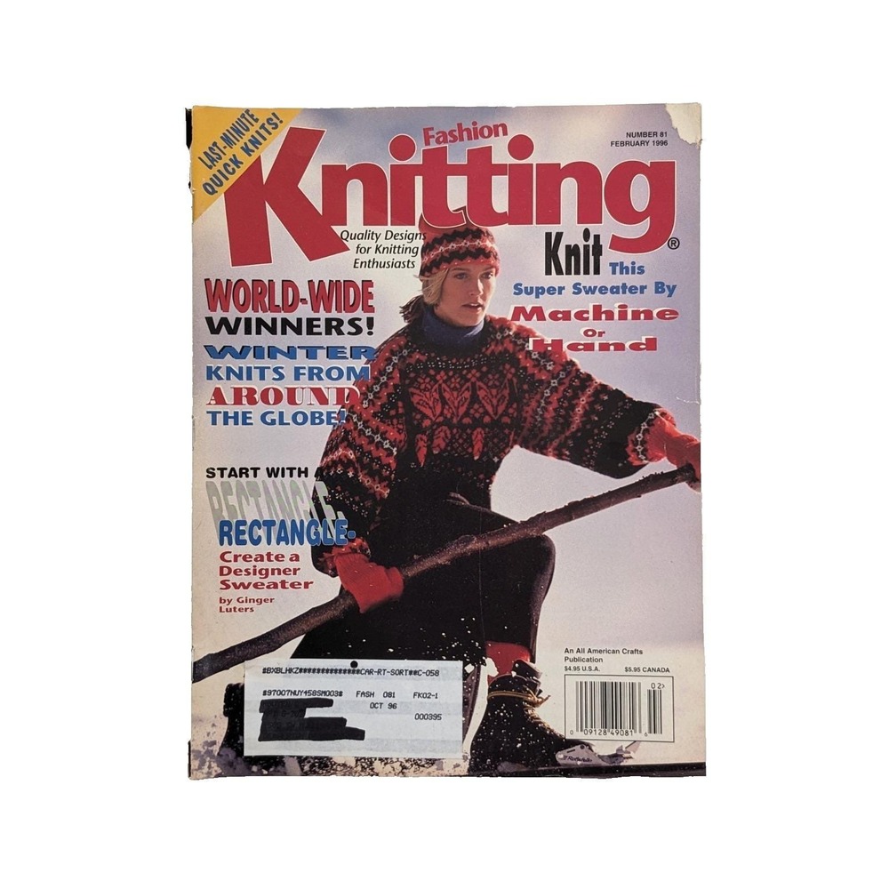 Fashion Knitting Magazine Feb 1996 Winter Sweaters Fair Isle Lopi Ski‎ Patterns